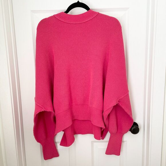Women Free People Easy Street Tunic Sweater Oversized in Hot Pink Sz Extra Small - Picture 1 of 7